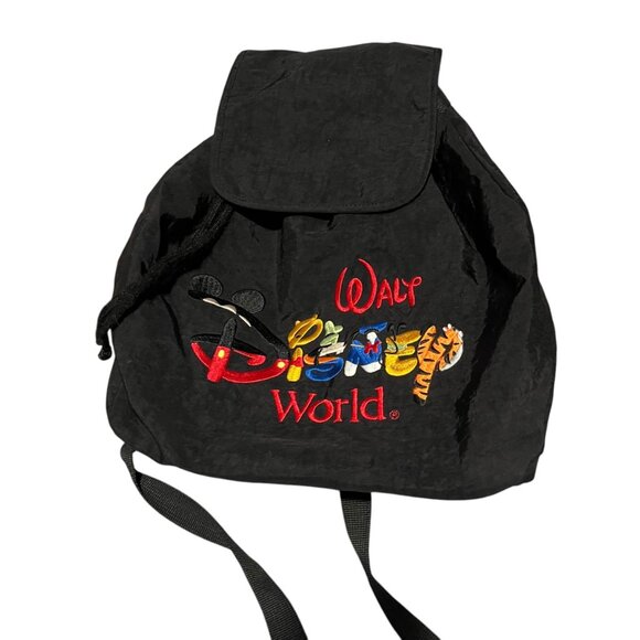 VTG‎ Y2K Walt Disney World Rainbow Spell Out Backpack Tote Book Bag Black - Picture 1 of 6